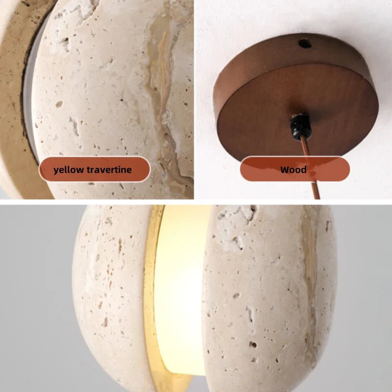 Helnys LED Pendant Light Yellow Travertine Adjustable Modern Hanging Lamp