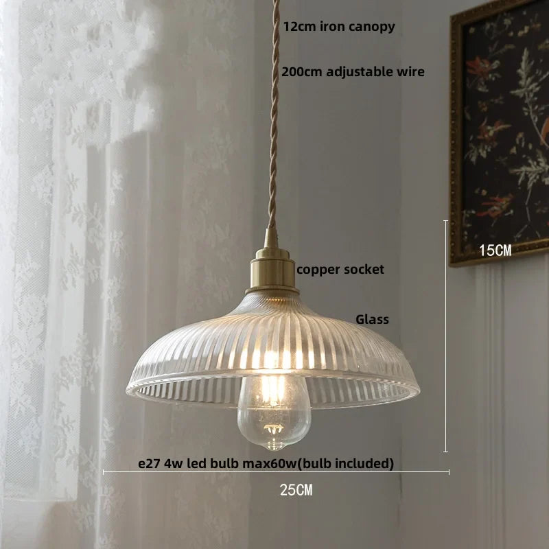Helnys Amber Glass LED Pendant Lamp Nordic Modern Walnut Wood Copper Hanging Light