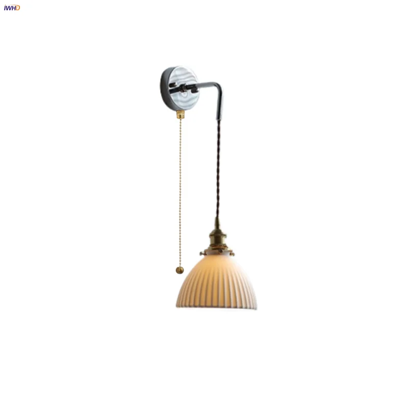 Helnys Ceramic LED Wall Sconce, Pull Chain Switch Bathroom Mirror Light