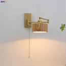 Helnys Wooden Wall Lamp Sconce with Pull Chain Switch for Bedroom and Bathroom