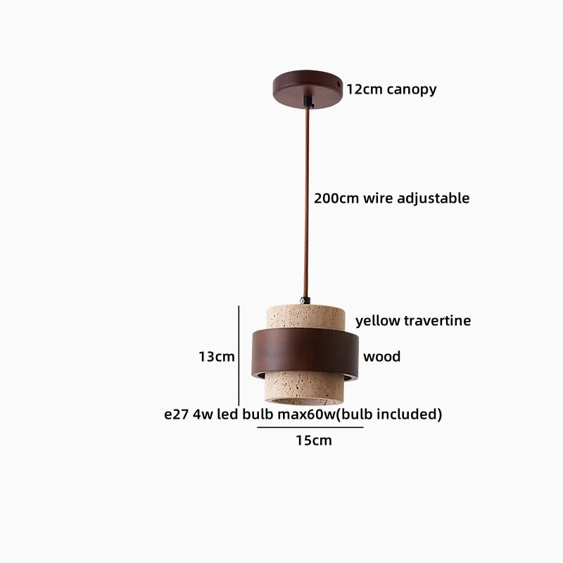 Helnys Yellow Travertine LED Pendant Light for Bedroom and Balcony