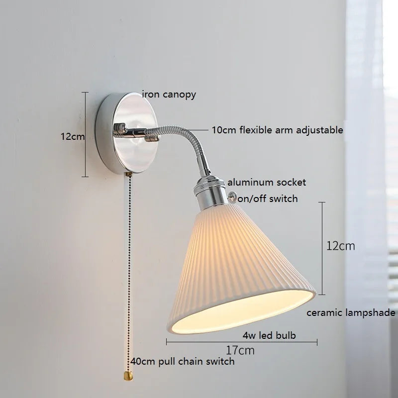 Helnys Adjustable Arm LED Wall Sconce White Glass Ball Mirror Stair Light