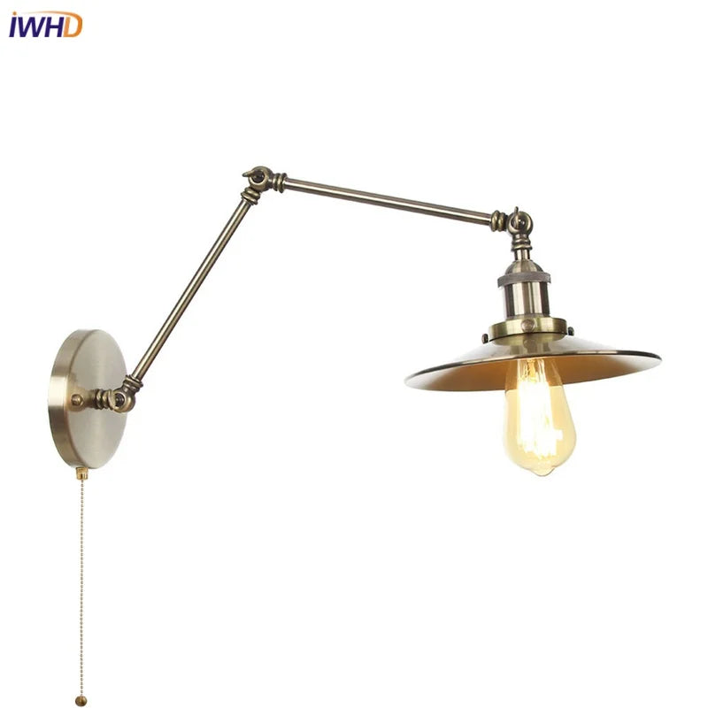 Helnys Vintage Industrial Style Long Arm LED Wall Sconce Bedside Lamp