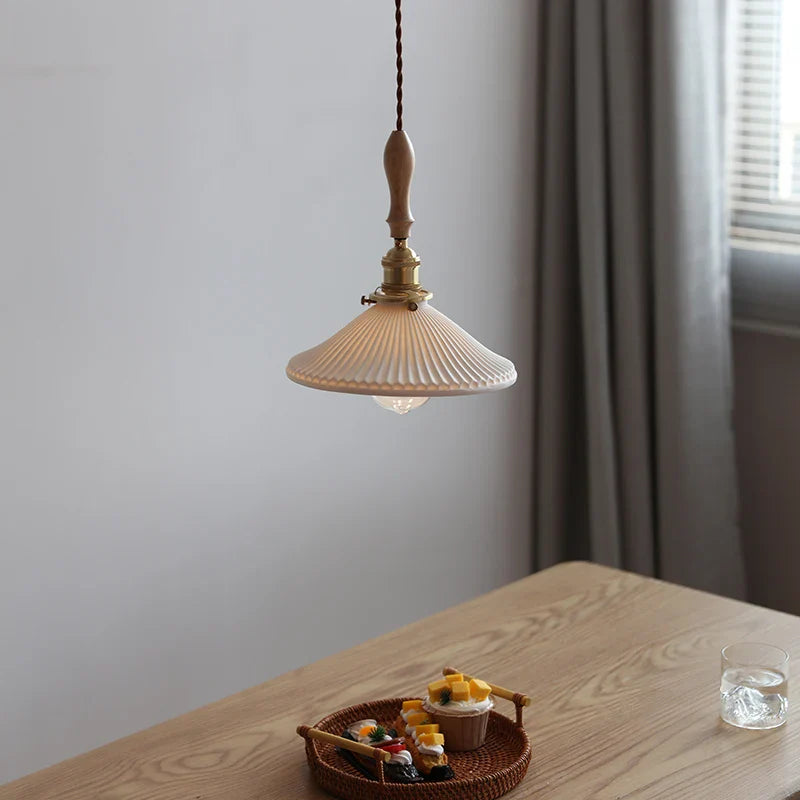 Helnys Copper Ceramic LED Pendant Lamp with Wood Handle