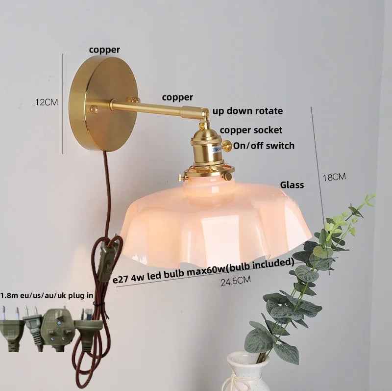 Helnys Copper Glass Wall Sconce LED Light Fixture Nordic Modern Stair Lamp