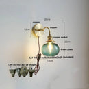 Helnys Green Class Ball LED Wall Light Fixture - Copper Socket Pull Chain Switch