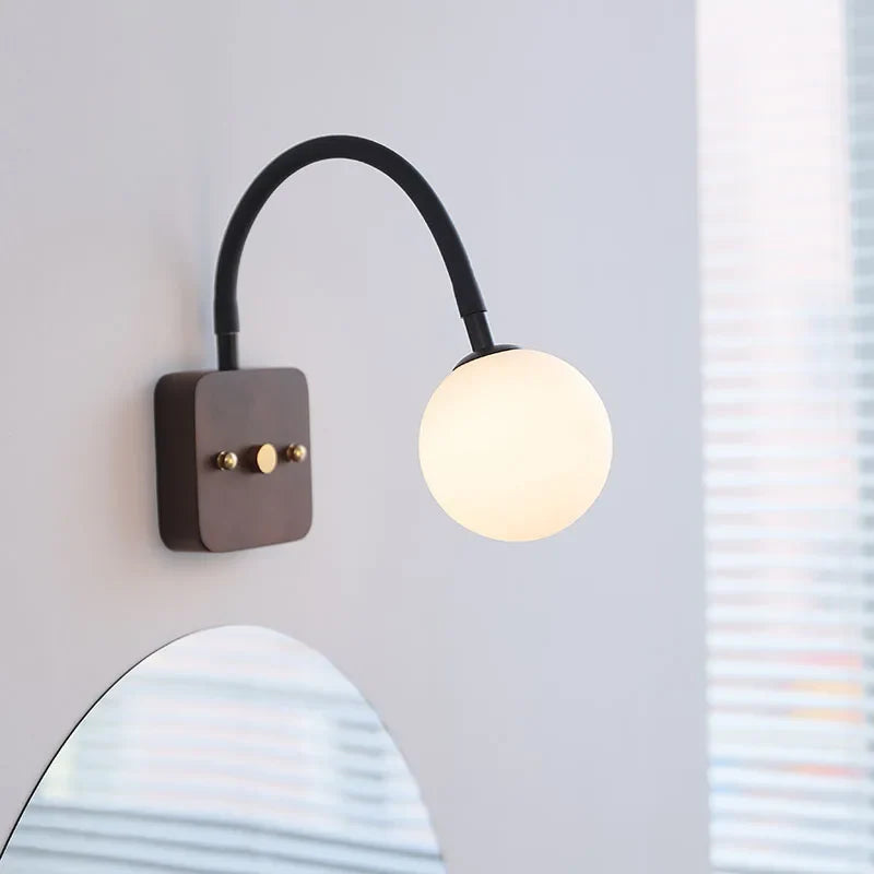 Helnys Glass Ball LED Wall Lamps Black Hose Adjustable Square Wood Bathroom Lights
