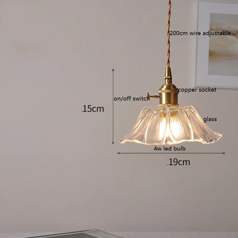 Helnys Nordic Copper Glass LED Pendant Light for Home Dining Hallway Balcony