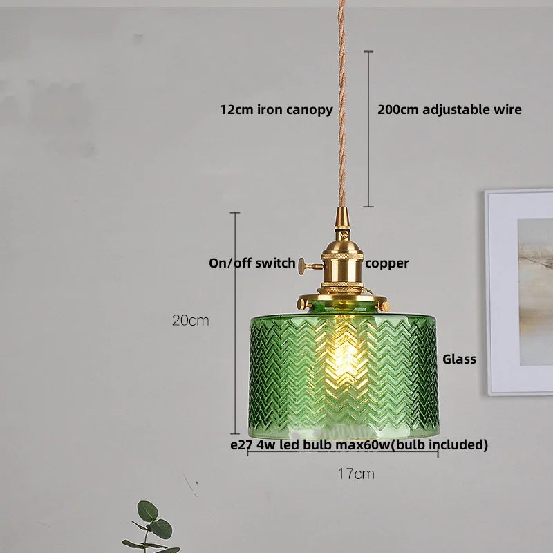 Helnys Amber Glass LED Hanging Lamp Adjustable Nordic Stair Pendant Light
