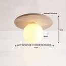 Helnys LED Ceiling Light Wood Base Japan Style Yellow Travertine White Glass