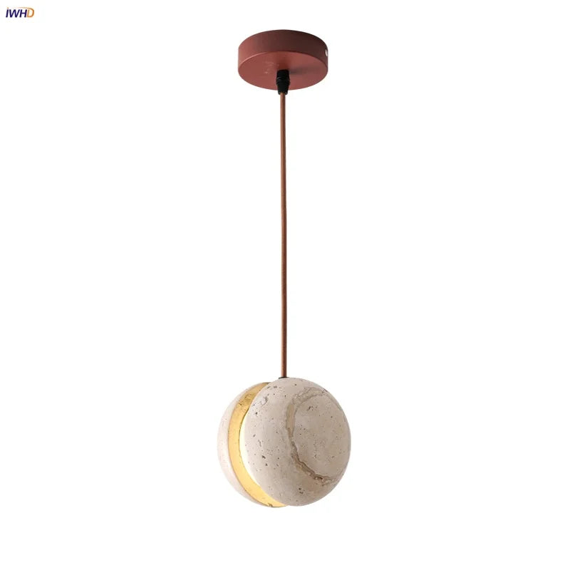 Helnys LED Pendant Light Yellow Travertine Adjustable Modern Hanging Lamp