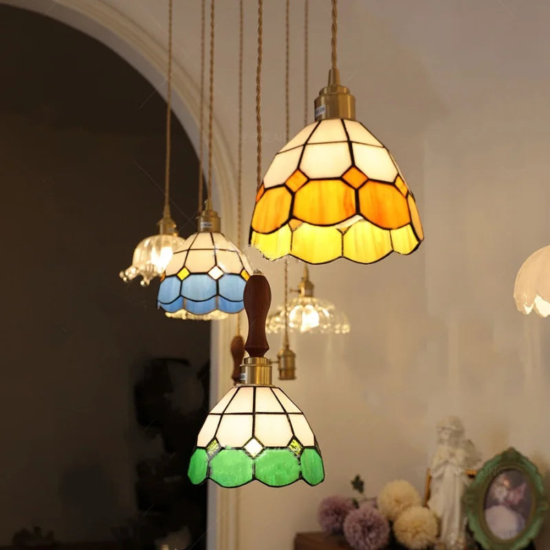 Helnys Tiffany Style Glass LED Pendant Lamp for Colorful Dining Room Lighting