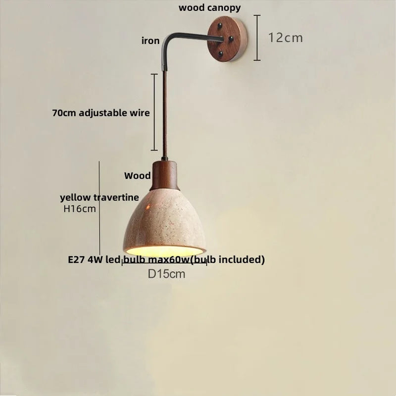 Helnys Yellow Travertine LED Wall Lamp Sconce with Pull Chain Switch