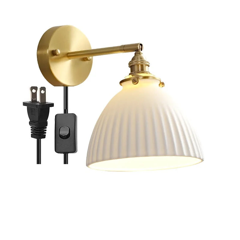 Helnys Nordic Ceramic LED Wall Light with Pull Chain Switch and E14 Socket