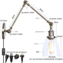 Helnys Industrial Vintage Swing Arm LED Lamp with Pull Chain Switch