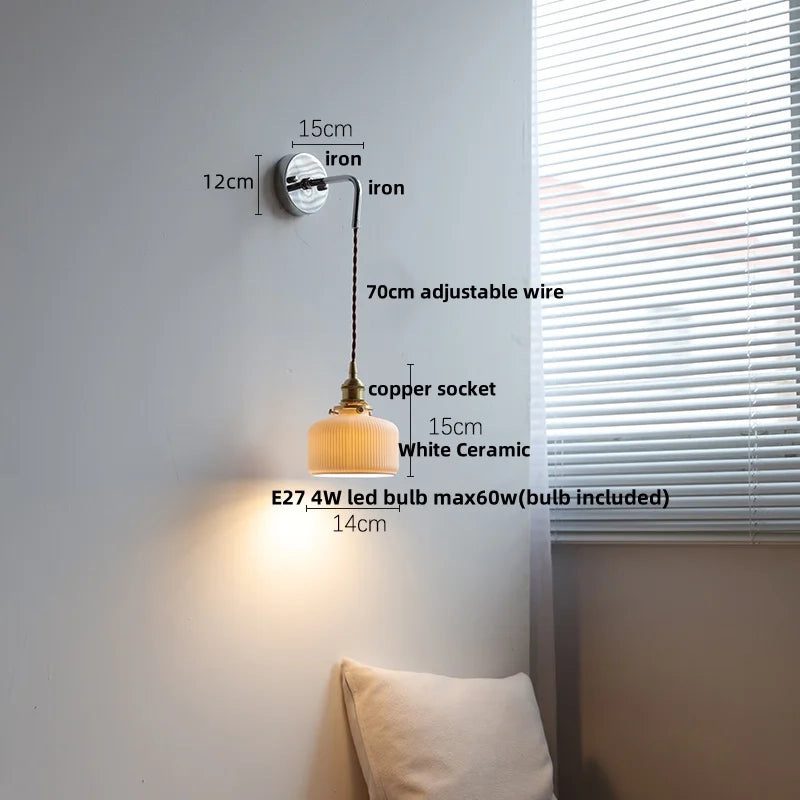Helnys Ceramic LED Wall Sconce, Pull Chain Switch Bathroom Mirror Light