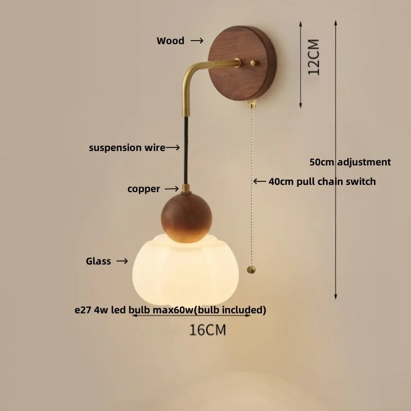 Helnys Adjustable LED Wall Light Modern Pull Chain Switch Glass Stair Lights