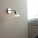 Helnys Clear Glass Silver LED Wall Sconce Iron Arm Adjustable E26 E27 Socket