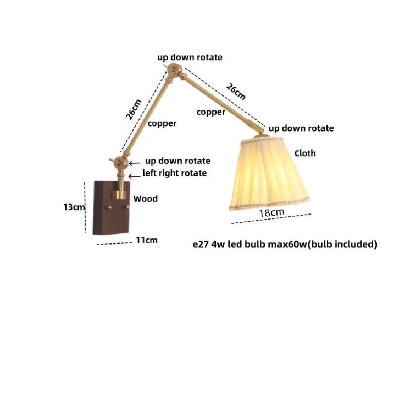 Helnys Rotatable Wood Ceramic Wall Sconce with Pull Chain Switch