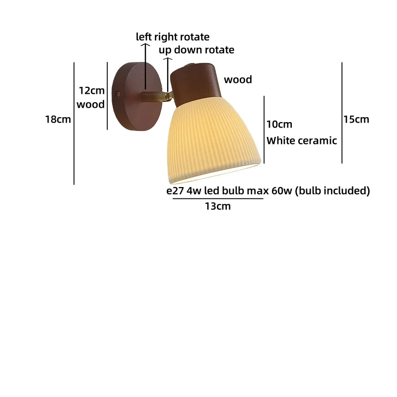 Helnys Wood Cream Glass Wall Lamp for Living Room & Bathroom