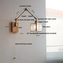 Helnys Ash Wood Swing Arm Wall Lights with Blue Glass Shade