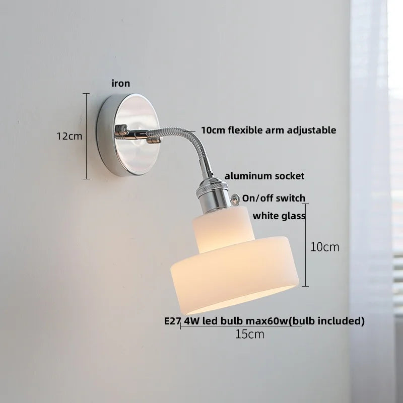 Helnys Adjustable Arm LED Wall Light Fixture White Glass Nordic Modern