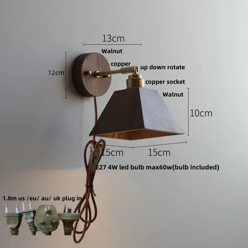 Helnys Nordic Copper Socket LED Wall Sconce with Pull Chain Switch
