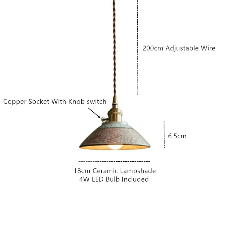 Helnys Ceramic Pendant Light with Knob Switch & LED Copper Finish
