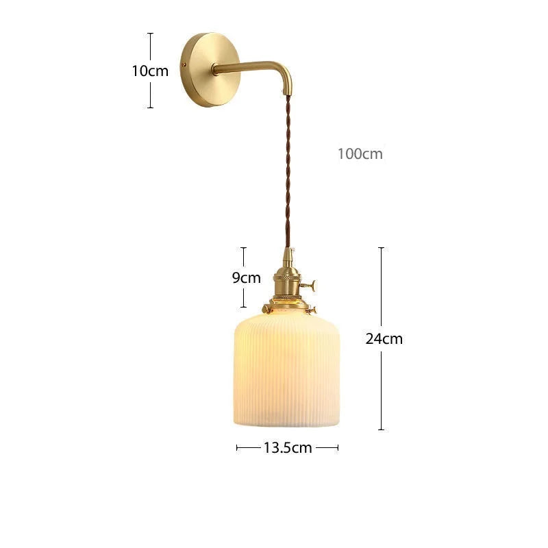 Helnys Nordic LED Wall Light Copper Ceramic Adjustable Bedroom Living Room Lamp