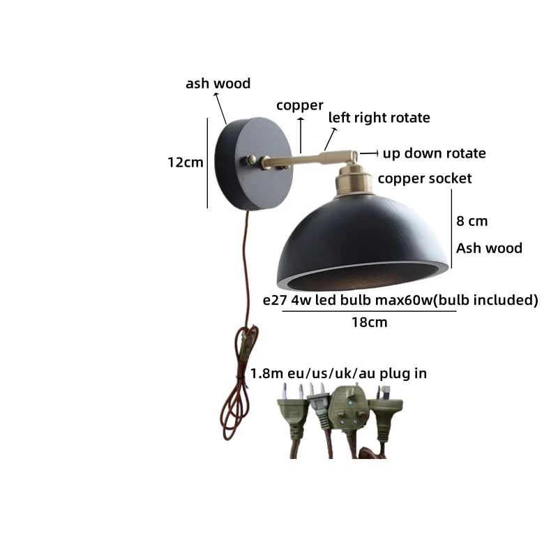 Helnys Iron Wood LED Wall Light with Pull Chain Switch