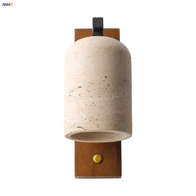 Nordic Modern Helnys Wood Canopy LED Wall Lights Iron Bedside Lamp