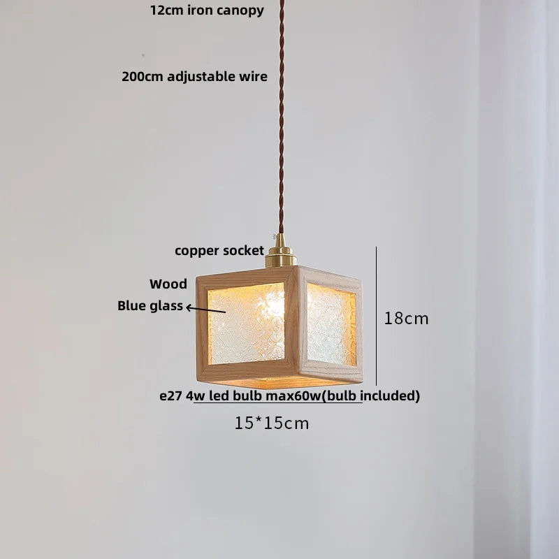 Nordic Modern LED Pendant Light with Wood and Glass Lampshade by Helnys