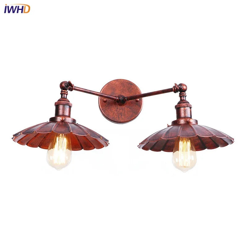 Helnys Rustic LED Wall Lamp 2 Heads Vintage Iron Industrial Style Light