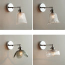 Helnys Clear Glass LED Wall Sconce Pull Chain Switch Modern Iron Bathroom Light