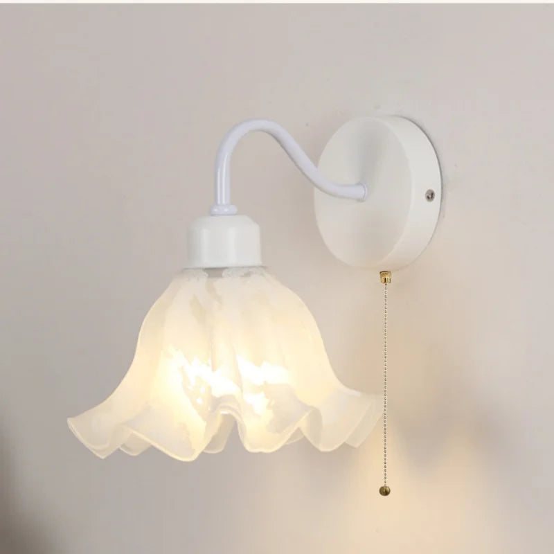 Helnys Glass Iron LED Wall Sconce Pull Chain Switch Stair Light Nordic Fixture