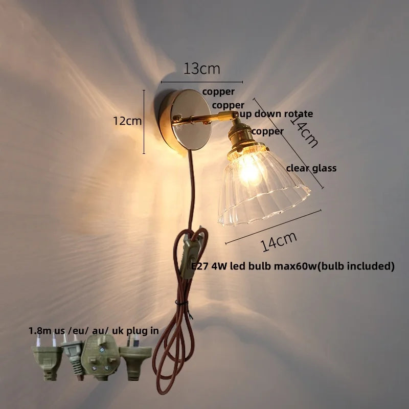 Helnys Clear Glass LED Wall Lamp Sconce, Modern Nordic Rotate Stair Light