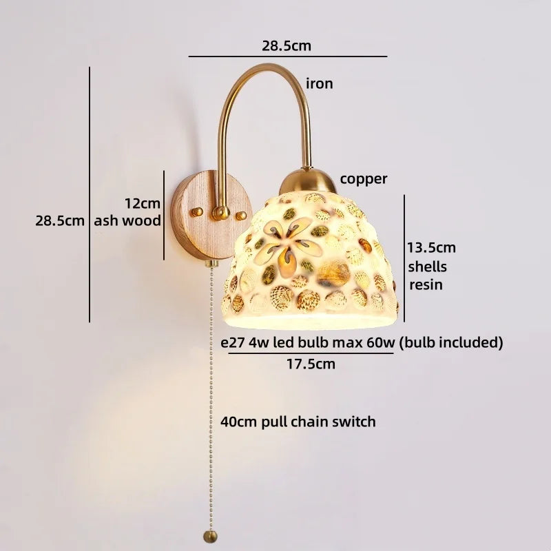 Helnys Bathroom LED Wall Light Glass Antique Brass Nordic Bedroom Lamp