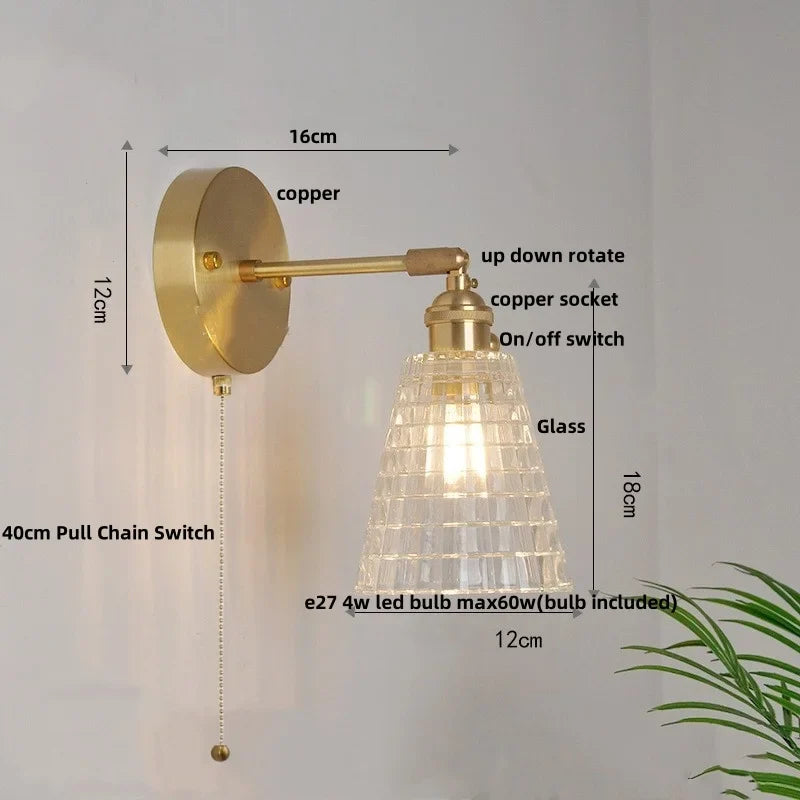 Helnys Rotatable Flower Glass Wall Lamp Copper Stair Light Fixtures