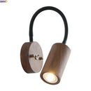 Helnys Walnut Wood LED Wall Light - Modern Design Up Down Rotate Wooden Bedside Lamp