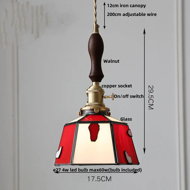 Helnys Wood LED Pendant Lights Glass Vintage Loft Kitchen Fixtures