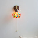 Helnys Tiffany Style LED Wall Sconce Pull Chain Switch Colorful Glass Stair Light