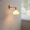 Helnys Glass LED Wall Light Sconce Rotate Pull Chain Switch Bedroom Lamp