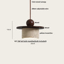 Helnys White PE Lampshade LED Pendant Lamp Yellow Travertine Globe Wood Hanging Lights