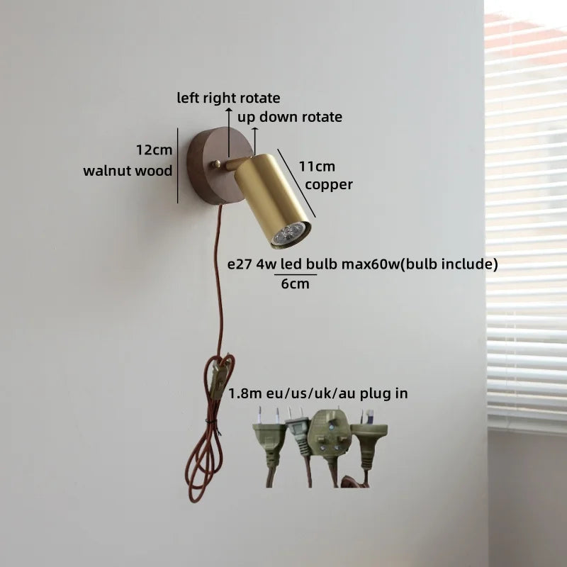 Helnys Ash Wood Swing Arm LED Wall Sconce - Up Down Rotate Bedside Lamp