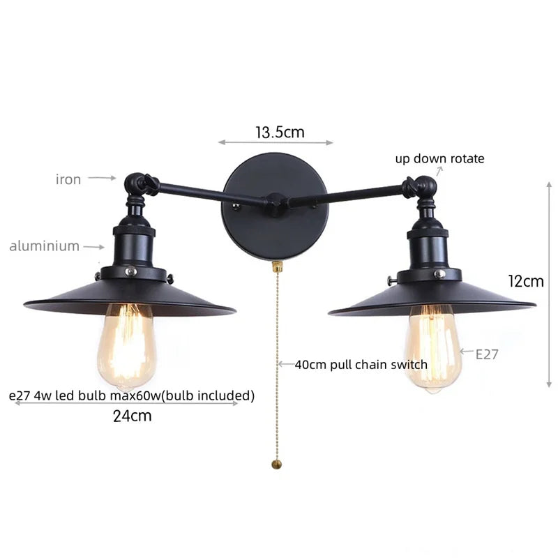 Helnys Silver Vintage LED Wall Light 2 Heads Living Room Bedside Lamp
