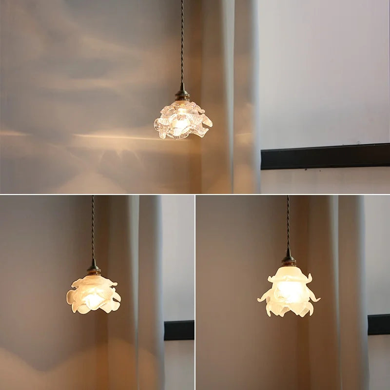 Helnys Flower Glass LED Chandelier Pendant Light - Modern Kitchen Island Hanging Lamp