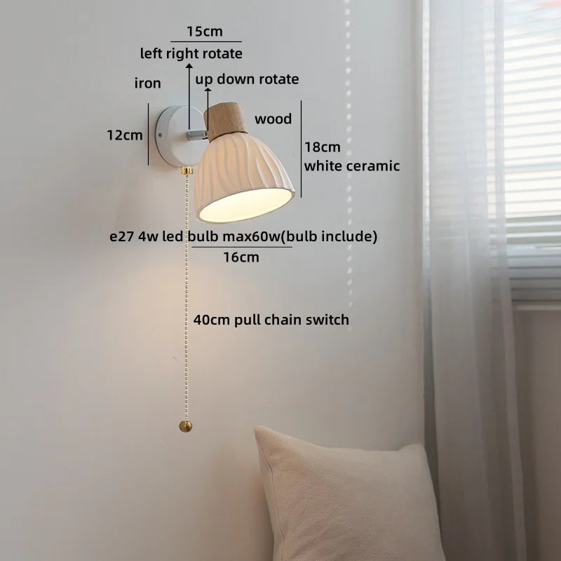 Helnys White Ceramic LED Wall Lamps Switch, Bedroom Stairs Lighting Fixtures