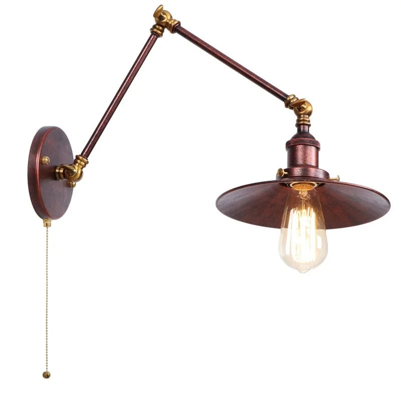 Helnys Rustic Vintage LED Wall Lamp Pull Chain Switch Stair Light Fixtures