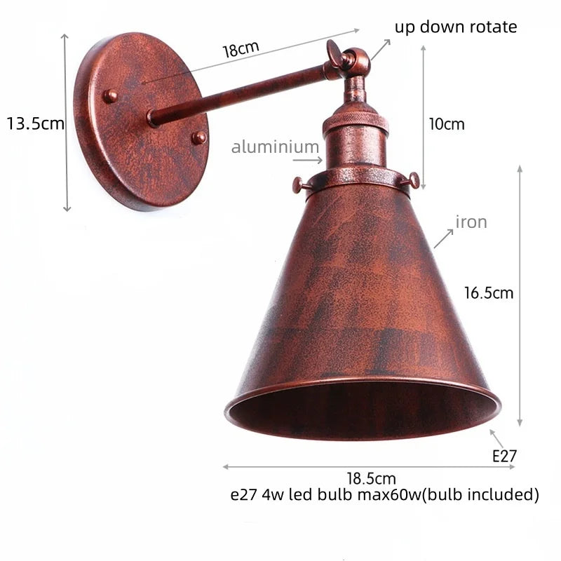 Helnys Vintage Gold Plated Iron Wall Lamp Industrial LED Loft Lighting Fixtures