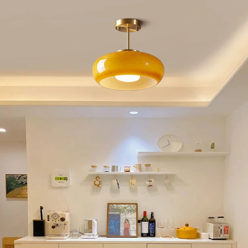 Helnys Yellow Glass LED Pendant Lights 40W Copper Nordic Modern Hanging Lamparas